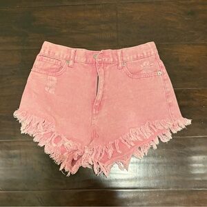 Trendy Pink Frayed Jean Shorts